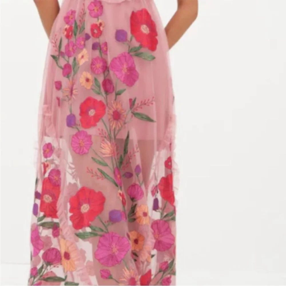 For Love & Lemons Pink Floral Embroidered Tulle Maxi Dress - Picture 4 of 4